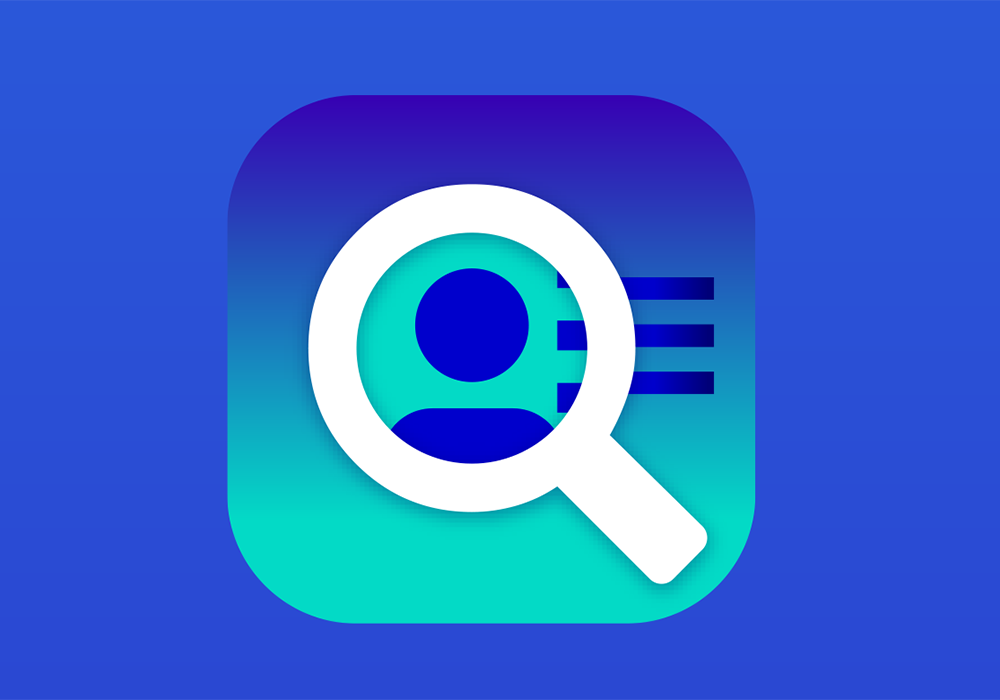Une icône de loupe sur un fond bleu symbolise l’application « Profils d'utilisateur/enquêtes ».